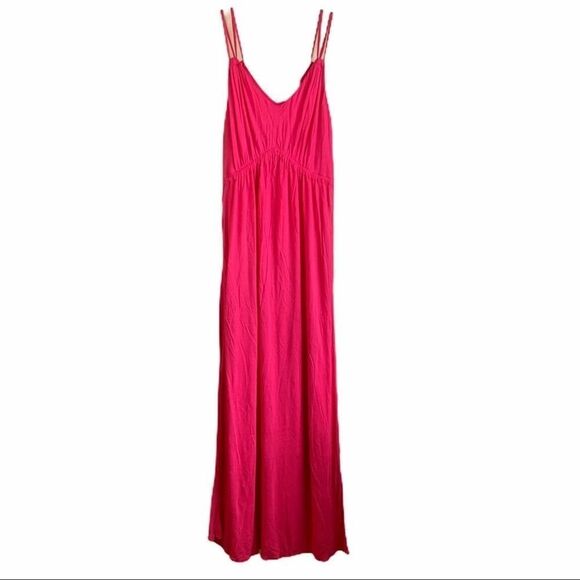 Armani Exchange Solid Pink V Neck Sleeveless Cotton Blend Maxi Dress Size M - Picture 8 of 8